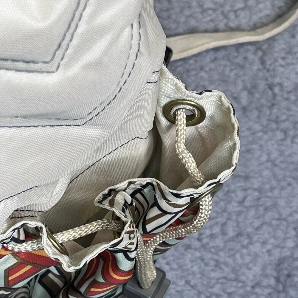Cinda B Backpack Tote‎ Quilted Bag Beige Chevron Geometric
